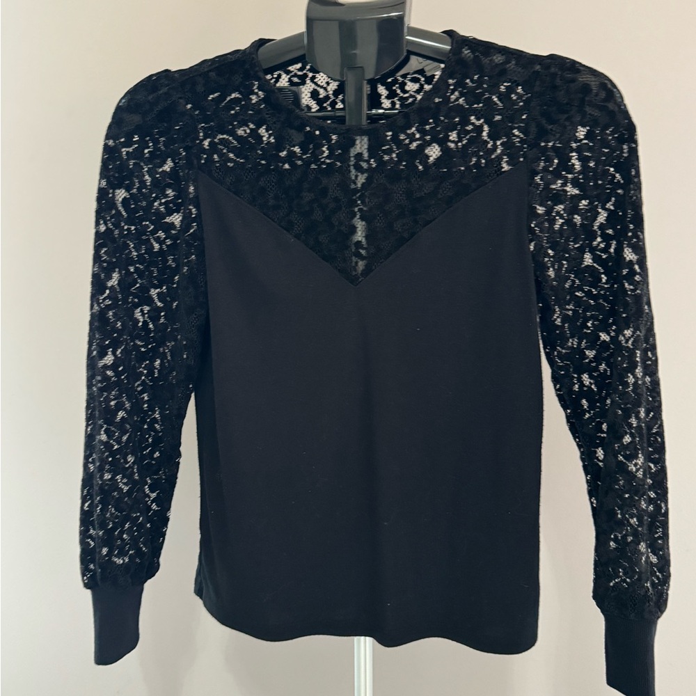 LOFT Black Lace Long Sleeve Blouse